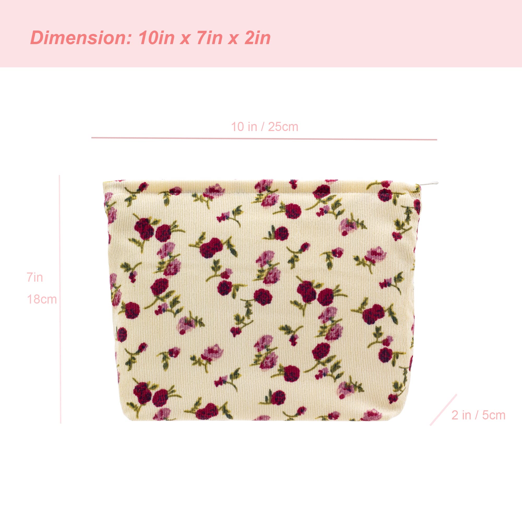 PAZIMIIK Makeup Bag Large Zipper Corduroy Make Up Pouch for Purse Travel Canvas Cosmetic Organizer for Women Brush Storage,Vintage Rose Beige
