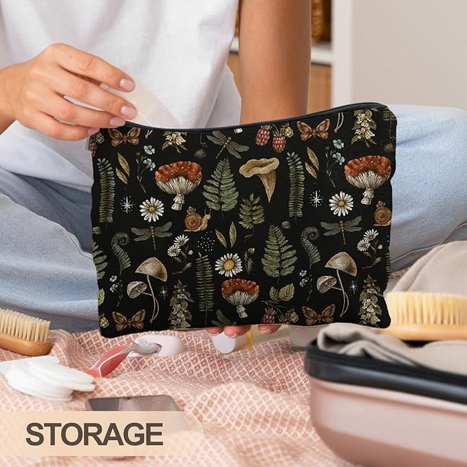 RYYCDOI Dark Forest Cottagecore Mushroom Makeup Bag - Forest Cosmetic Bag for Gifts, Mushroom Lovers