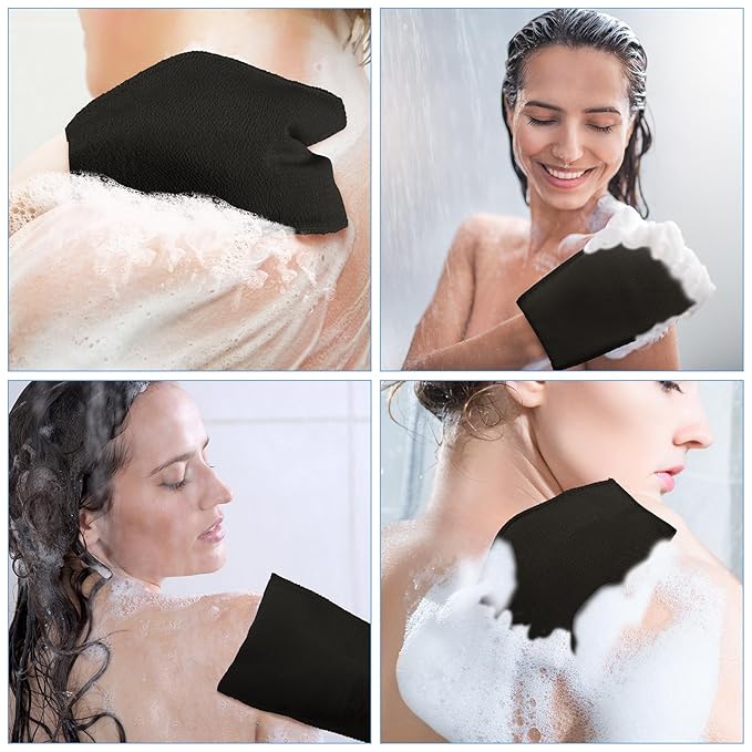 Tatuo 12 Pack Korean Exfoliating Mitt & Cloth, Viscose Rayon Dead Skin Remover Washcloth, Multi Color Body Scrub Towel for Shower Spa Travel(Small,Black)