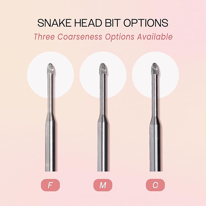 PANA 3/32" Carbide Cuticle Nail Drill Bit for Cuticle Cleaning, Dead Skin Removal, Gel Polish & Acrylic Removal, Under Nail Cleaner, Nail Salon, Manicure Tools (Snake Head - Silver, Fine)