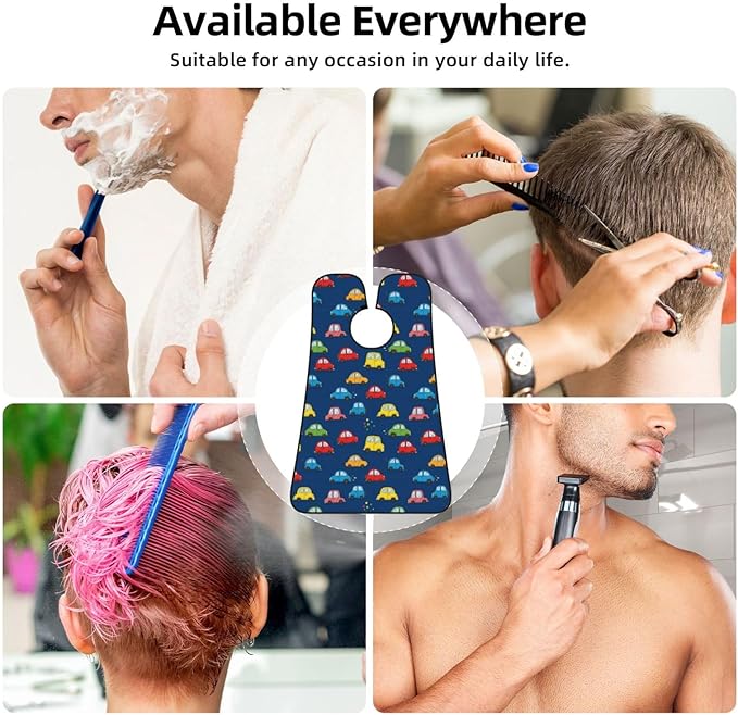 Non-Stick Beard Shaving Bib, Hair Catcher Apron with Suction Cups, Waterproof Grooming Tool for Men Husband, Navy Blue Drawing Car Shave Bib