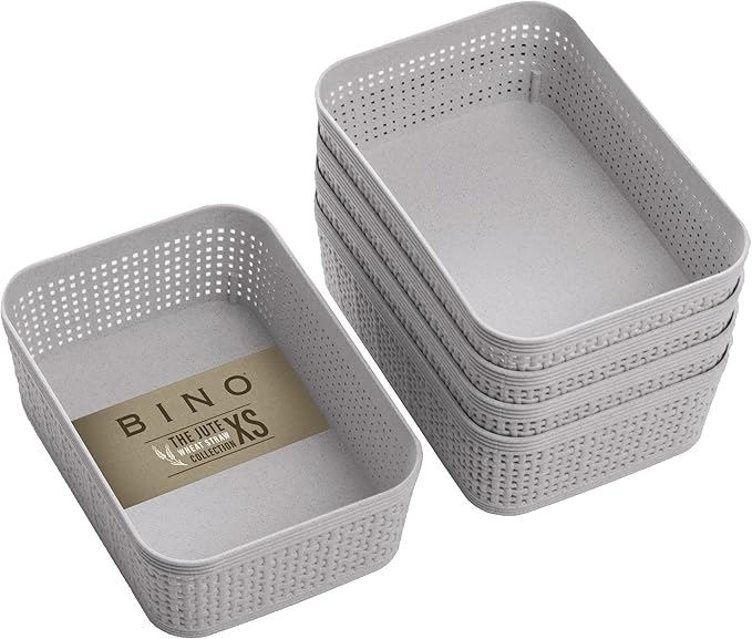 BINO | Woven Plastic Basket | Large (Natural Grey), 3-Pack | THE JUTE COLLECTION | Home Organization, Space - Saving Storage, Stylish Design | Jute Basket | Plastic Storage Basket