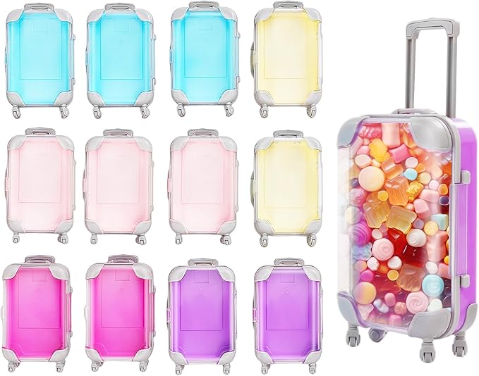 KWHXJ 12 Pack Mini Suitcase Party Favor Gift Box, Empty Mini Luggage Packaging Box, Little Suitcase Storage Containers for False Eyelashes Candy Jewelry Girl Birthday Cruise Trip