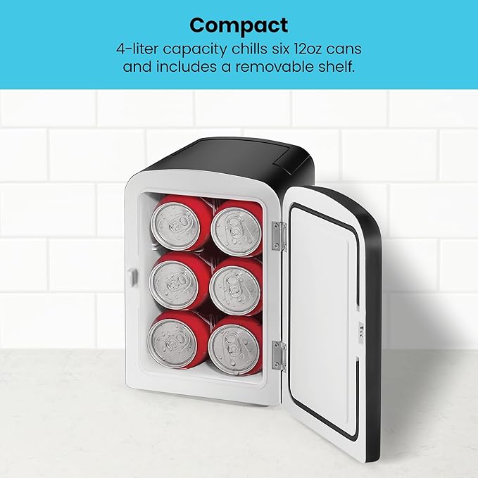 Iceman Mini Portable Board Personal Fridge, Cools & Heats, 4 Liter Capacity, Chills 6 12oz, 100% Freon-Free & Eco Friendly, Includes Plugs for Home Outlet & 12V Car Charger, 6 Cans, Black Dry Erase