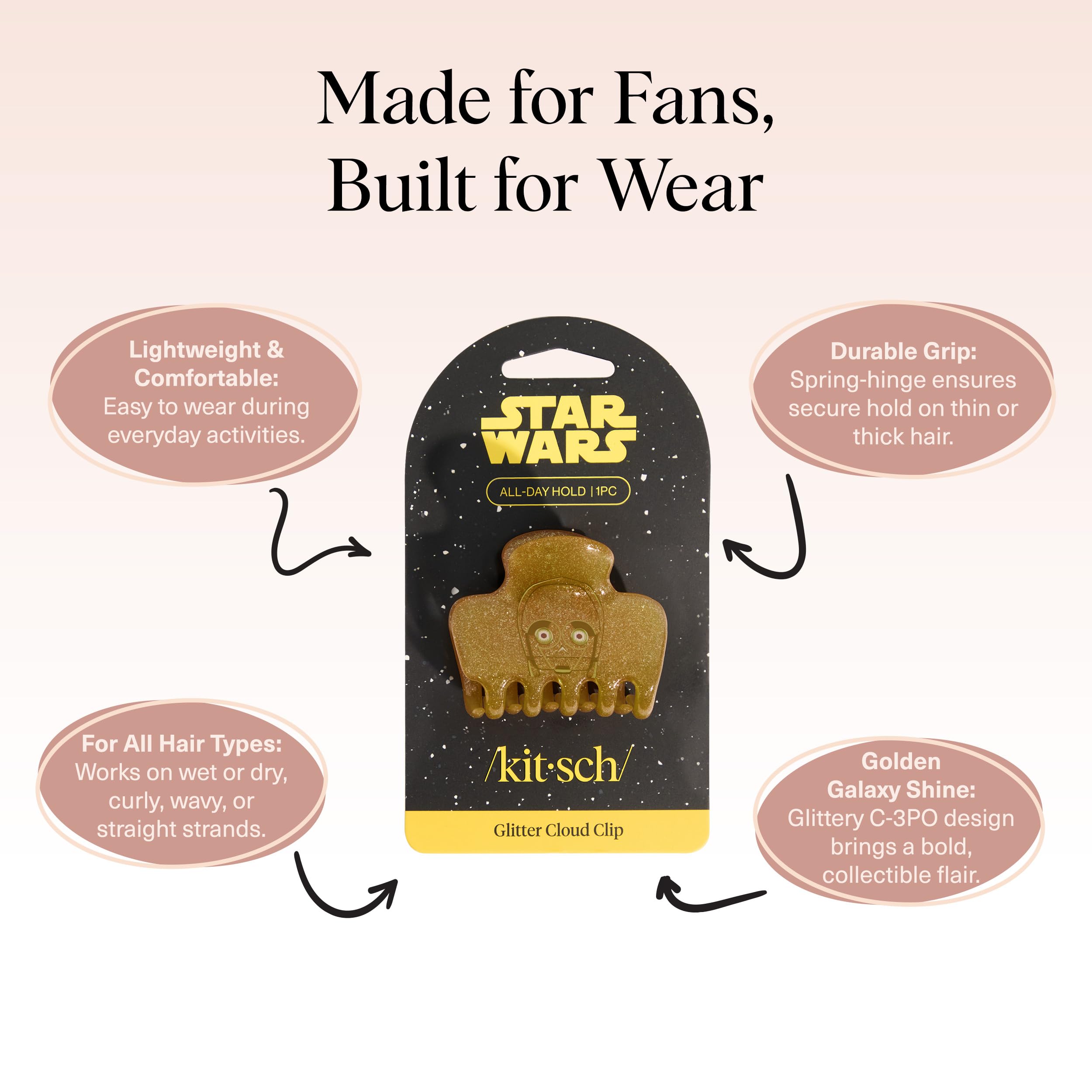 Kitsch x Star Wars C-3PO Glitter Medium Hair Clip for Women – Golden Droid Galaxy-Inspired Claw Clip | Recycled Plastic, Strong Secure Grip | Hair Accessories for Girls, 1pc
