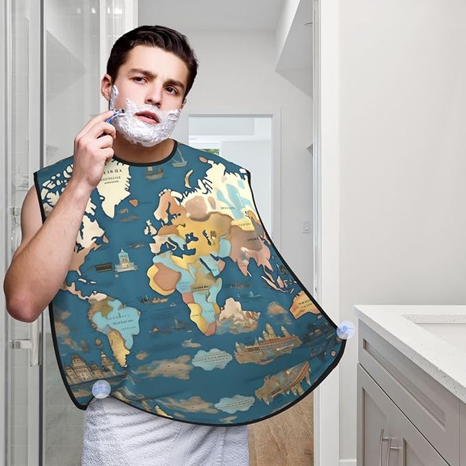 Yellow Flowers Butterflies Print Beard Bib Shaving Apron, Beard Hair Trimming Cape Gift For Dad