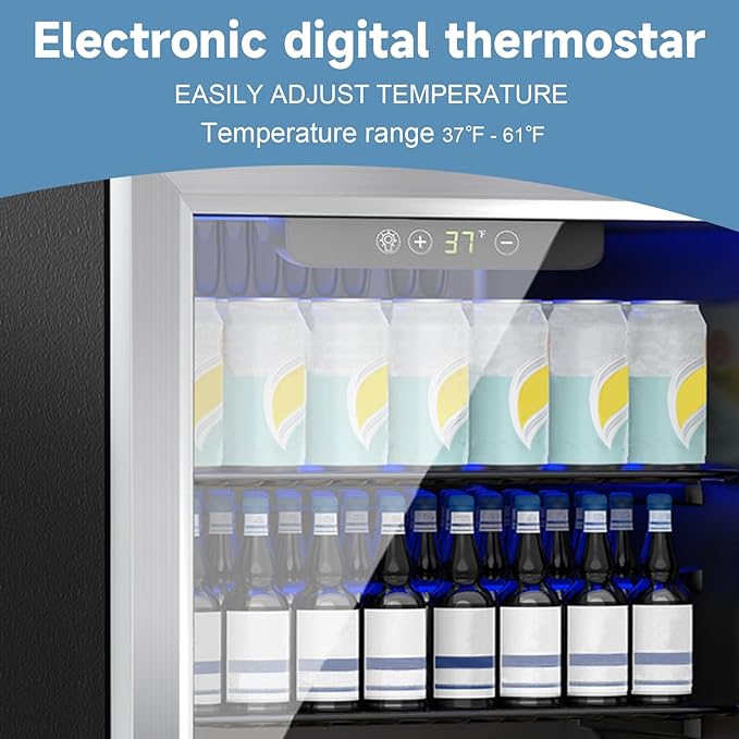 DOGHLY Beverage Refrigerator Cooler, 70 Can Mini Fridge Glass Door for Drinks Soda, Beer, or Wine - Small Refrigerator for Office Bedroom Home Bar, Adjustable Shelves, 1.7 Cu.Ft, Silver