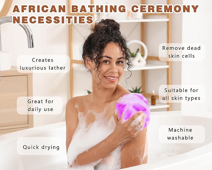 2 Pack African Net Sponge Exfoliating Body Scrubber Bath Sponge for Daily Use (Navy Blue+Indigo)