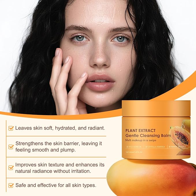 YILEST 2-in-1 Cleansing Balm Makeup Remover with Papaya Extract & Rice Germ Oil, Gentle Exfoliator, Face Cleanser for Women & Makeup Remover Balm for All Skin Types 1.41 FI.0Z