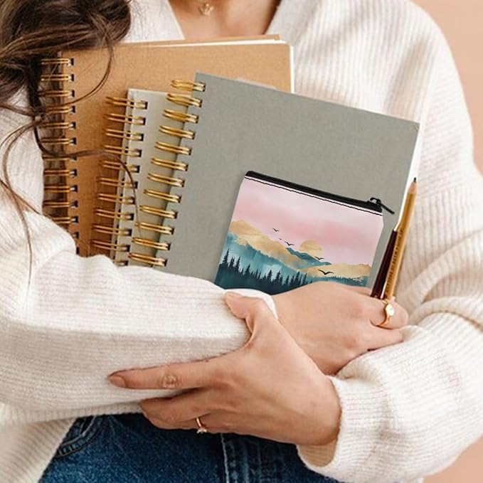 Women Period Bags Waterproof Novelty Landscape Printed Pink Sanitary Napkin Storage Bag Organizer for Daily Use
