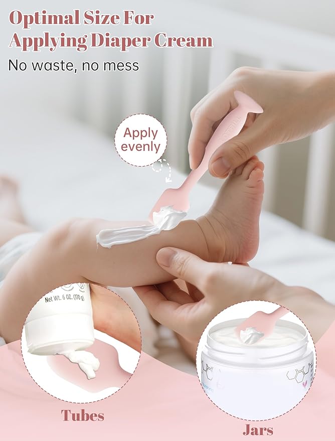Diaper Cream Spatula, 2 Pack Butt Spatula Baby, Silicone Diaper Cream Applicator, Full-Size and Mini Butt Paste Spatula for Babies, Newborn Baby Necessities (Pink)