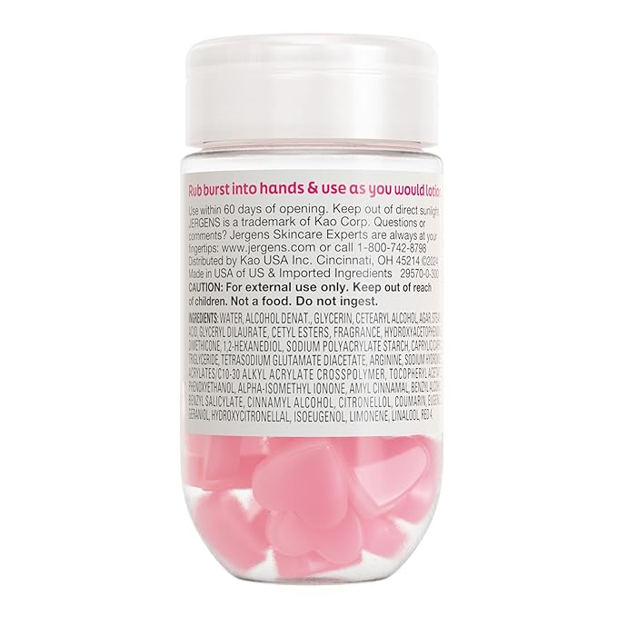 Jergens Cherry Almond Lotion Bursts, Squishy Heart-Shaped Moisturizer Bursts, Gifts for Teen Girls or Boys, 38 Ct