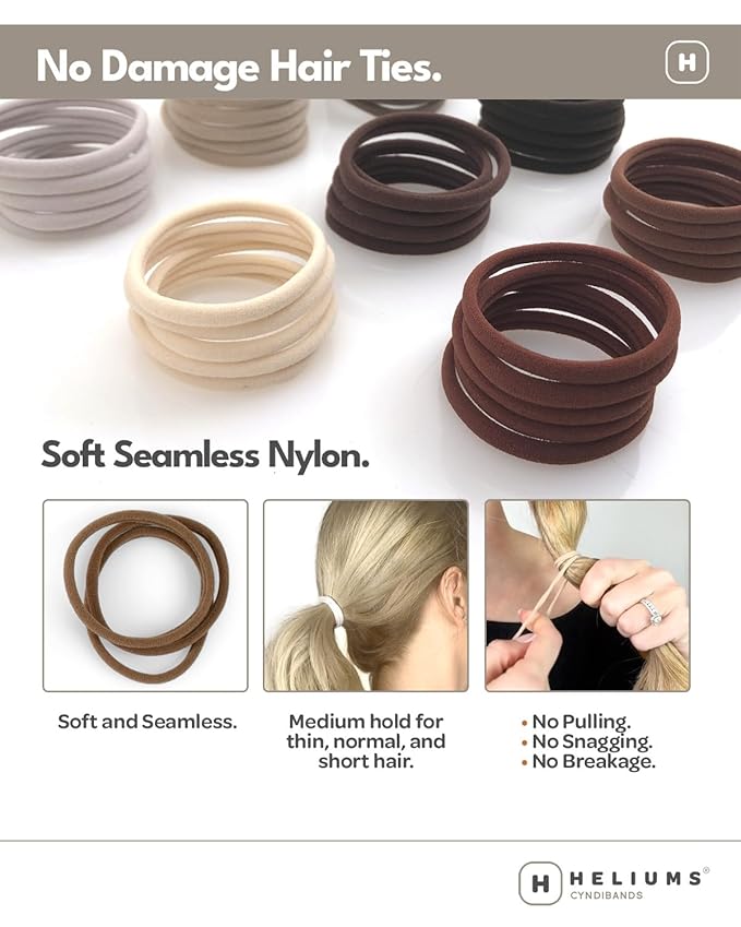 Heliums Thin Seamless Hair Ties - Sandy Blonde - 6mm Nylon No Damage Ponytail Holders, 1.75 Inch, Medium Hold for Thin to Normal Hair - 18 Pack
