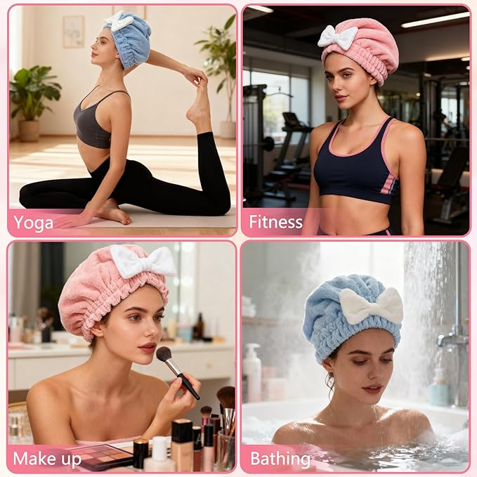 ploreatu Microfiber Hair Drying Caps, Christmas Absorbent Hair Towel Wrap for Women Wet Hair Quick-Drying Hair Towels, Soft Bow Tie Wet Hair Towel Wrap for Party Favors Goody Bag Filler (4 PCS)