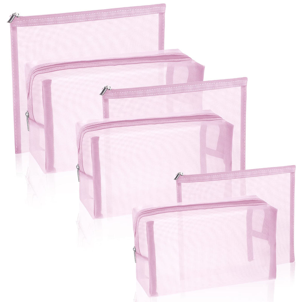 Boao 6 Pieces Mesh Makeup Bags Mesh Cosmetic Bag Portable Travel Organizing Zipper Pouch Toiletries Makeup Pouches for Home Office Travel Accessories(Light Pink)