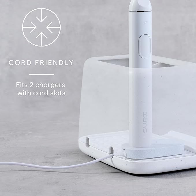 YouCopia The Ledge Toothbrush Holder, 2-Slot, Bathroom Vanity Counter Organizer with Cord Slots, Removable Base and Storage for Phones, Toothpaste and Accessories