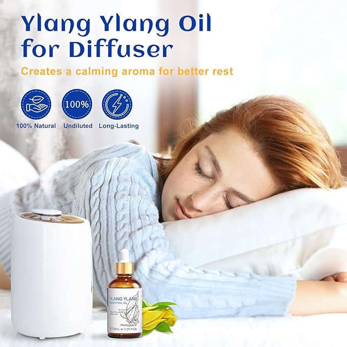 HIQILI Ylang-Ylang Essential Oil for Diffuser, Aromatherapy, DIY Perfumes
