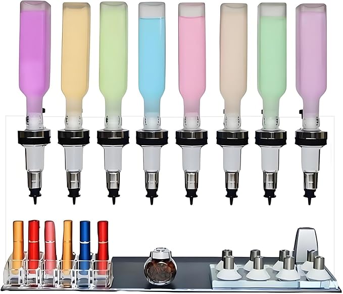 Hrxllb Professional Manual Perfume Dispenser, Liquid Filling Machine Transfer Tools,Manual Dispenser Set, Adjustable Pump Heads & Testing Cups for Shops & Lab & Bars(8 Heads)