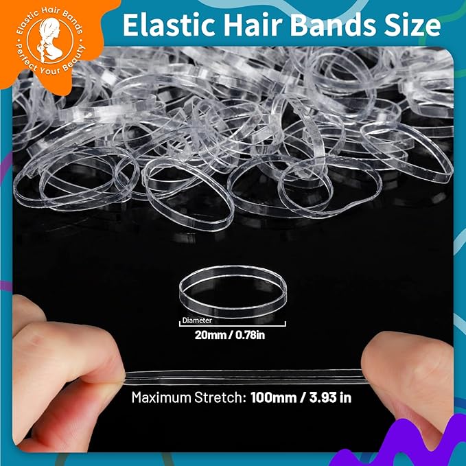 Teenitor Clear Elastic Ties Hair Elastics, Clear Elastics Rubber Bands for Hair Rubber Bands Ties, 300pcs