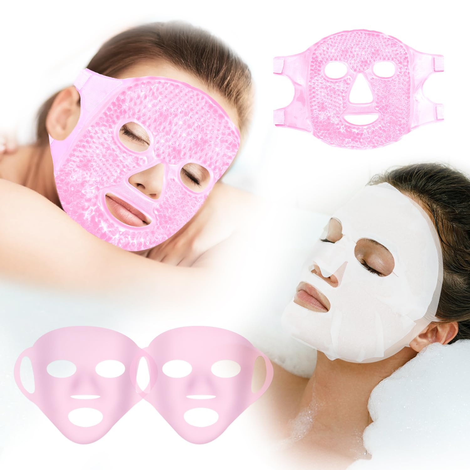 CONBELLA Reusable Ice Face Mask Set - Hot & Cold Therapy for Migraine, Wisdom Tooth Pain, Puffiness Relief with 2 Silicone Covers, Cooling Gel Pad for Swelling