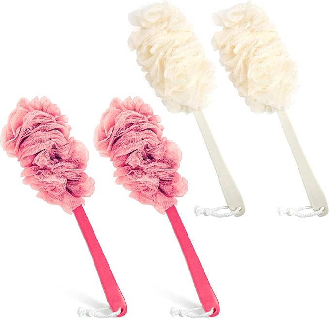 Evmliy Back Scrubber for Shower, Loofah Sponge Brush Exfoliating Body, Long Handle Scrub Brush for Shower with Loofah on a Stick for Back Use, Bathing Accessories Body Brushes (2Pack)