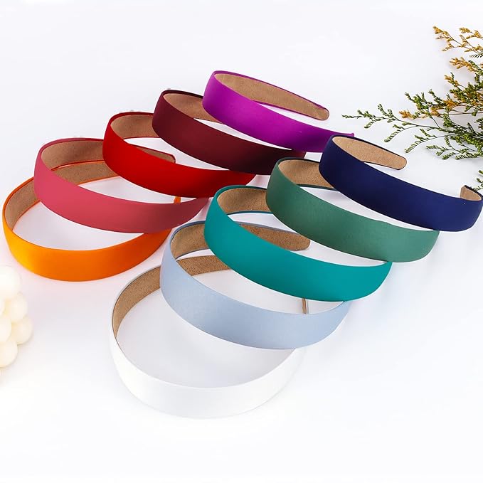 Wecoe 10 Pack Satin Headbands 1 Inch Wide Silk Headband Women Non Slip White Purple Red Blue Green Colorful Plain Head bands Hair Bands DIY Hair Accessories for Women Girls Accesorios Para Mujer