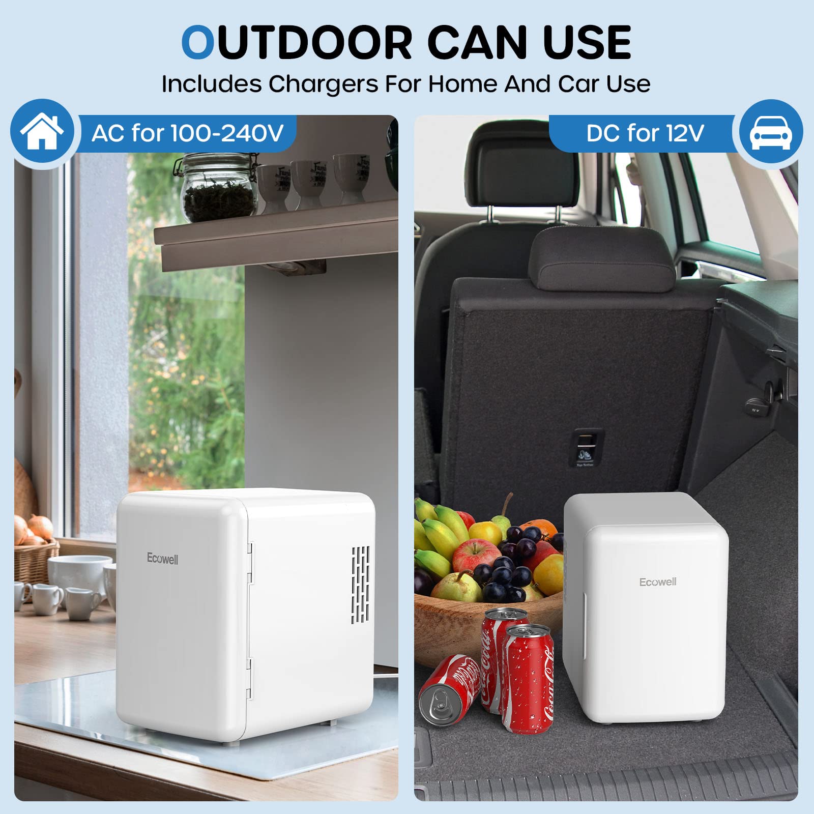 Ecowell WRE100 Mini Bedroom, 4L/6 Can Skincare Fridge, AC/DC Portable Compact Small Refrigerator for Office Dorm Car Desk for Skin Care Makeup Cosmetic, White