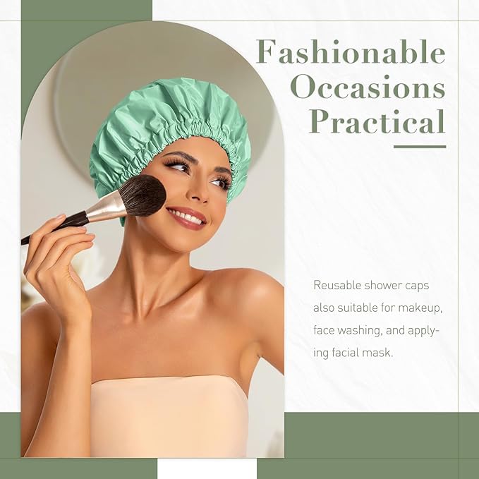 Edoneery Reusable Shower Caps for Women, Waterproof Long Hair Bonnet