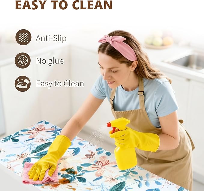 Shelf Liners for Kitchen Cabinets 17in x 30FT, Non Adhesive Drawer Liner Colored Flowers Thickened Shelf Liner Non-Slip Easy to Clean for Tool Box Refrigerator with Knife and Tape Measure