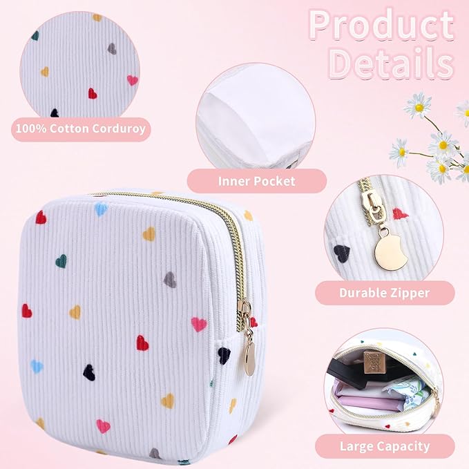 2-Pack Period Bag for Women Girls, Portable Corduroy Sanitary Napkin Storage Bag Period Pouch Small Discreet Menstrual Pouch, Sanitary Pads Period Kits Tampons Holder for First Period