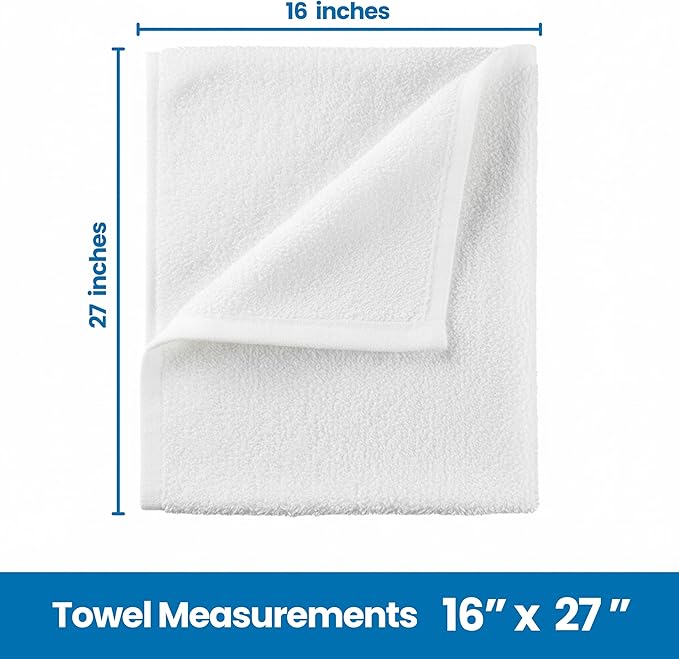 White Salon Towels - 16 x 27 Inch Soft Cotton Hand Towels for Hair Stylists, Barbers & Spas - Quick Dry, Durable Towel for Facial, Pedicure, Manicure & Massage Use - Pack of 12