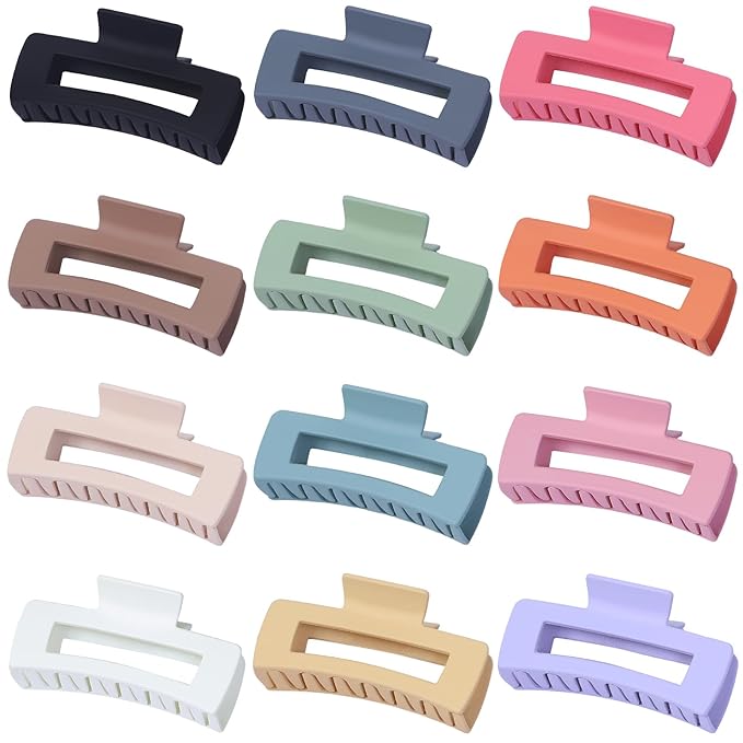Sisiaipu 4.1 Inch Jumbo Hair Clips - 12 Pcs Colorful Square Jaw Clips for Thick Hair, Women and Girls Hair Accessories