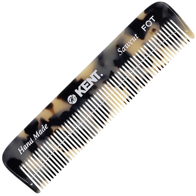 Kent FOT Tokyo White Fine Tooth Comb for Men - Handmade Pocket Comb for Travel, Styling, Fine or Thinning Hair, Mustache and Beard Care Handpolished Saw-Cut Made in England