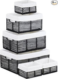 Vagusicc Wicker Storage Basket, 6 Pack Baskets for Organizing, Wicker Baskets with Handle, Rectangular Woven Basket for Storage Shelves, Cube Storage Bins for Closet/Clothes/Dresser, Black