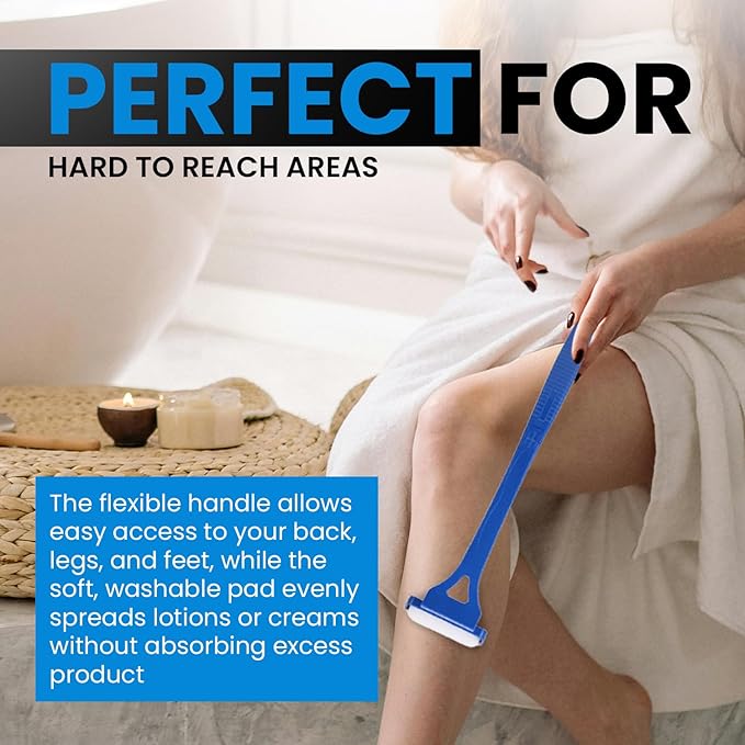 FOREVER GEM Long Handle Lotion Applicator – Flexible Cream Spreader for Back & Body – Apply Sunscreen, Tanning Lotion, or Moisturizer – Washable Pad – Ideal for Seniors, Travel & Gifting
