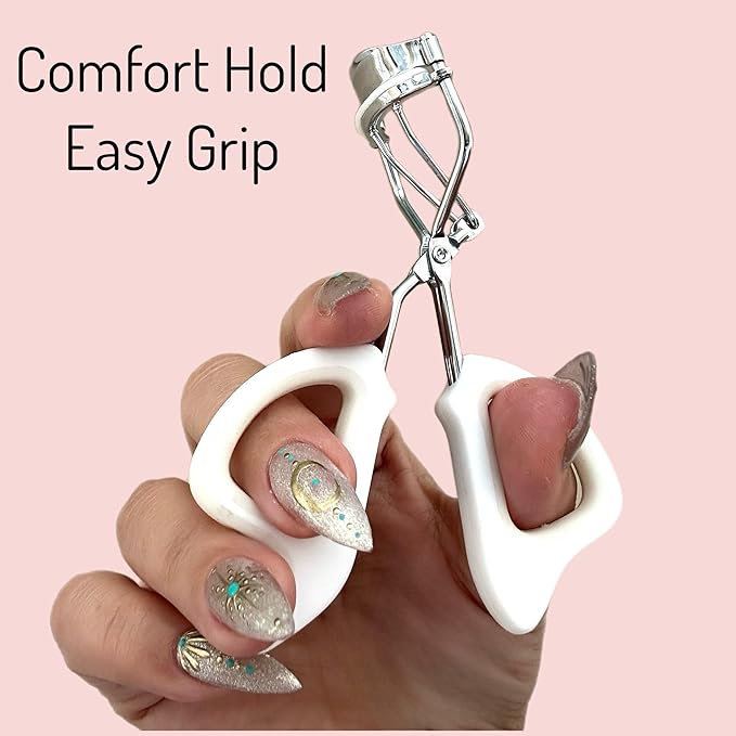 Precision Comfort Hold Easy Grip Professional Eyelash Curler Long Lasting Lifted Eyelashes Ergonomic Comfort Hold Voluminous Curls in Seconds Non-Slip Finger Grip (x2 White)