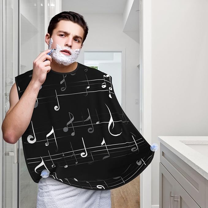 Black Music Notes Print Beard Bib Apron For Men, Beard Hair Catcher For Men Shaving Trimming,Beard Cape Cloth