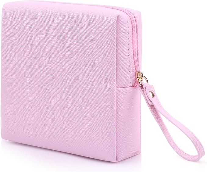 Sanitary Napkin Period bag for Women, Sanitary Napkin Storage Bag, PU Leather Sanitary Pad Bags Pounch, Portable Tampons Zipper Organizer Bag with Handle for Ladies