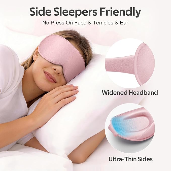Vynix® Sleep Mask for Women Men - 100% Blackout Eye Masks for Sleep - 3D Soft Sleeping Mask for Side Sleepers - Zero Pressure Lash Extensions Eye Cover Shade for Airplane Travel Essentials, Pink