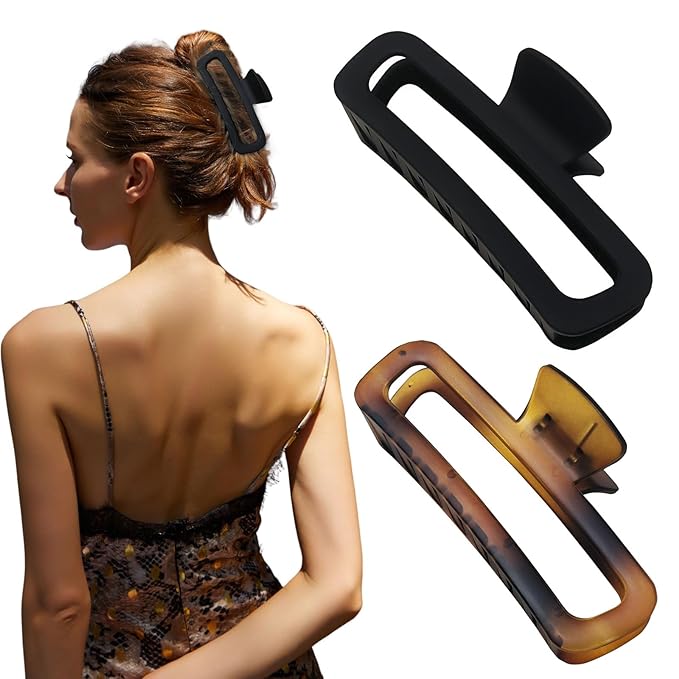 Nalodu Hair Claw Clips 5 Inch Unbreakable Extra Large Square Rectangle Matte XL Claw Clip Clamp Neutral Colors for Thick Curly Long Hair Women - 2 Pack