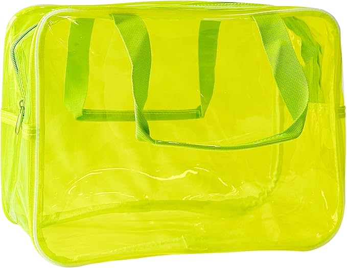 TotePrint Yellow PVC Pure Color Transparent Gift Pouch Wash Travel Makeup Cosmetic Bag with Handle for Travel Bathroom Toiletry Organizer (Yellow)