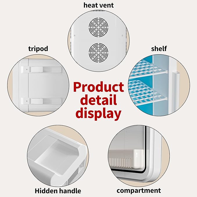 JrostKault Mini Fridge for Bedroom - 10 Liter/15 Can Portable Refrigerator for Dorm, Office, Car - Quiet Cooler & Warmer for Food, Drinks, Makeup & Skincare - AC/DC Power Supply