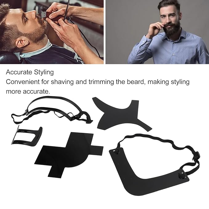 Beard Shaper Kit, 5 Piece Beard Shaping & Styling Tool, Beard Shaping Tool for Men, Beard Lineup Guide Template, Beard Styling Tool for Hairline Neckline (Black)
