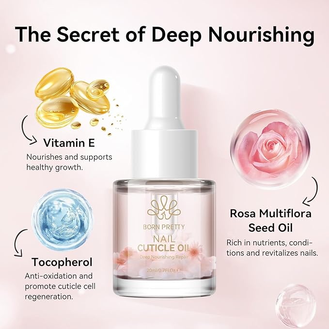 Born Pretty Cuticle Oil for Nails 20ML Cuticle Nail Oil Infused with Real Flowers,Repairs Cuticles Overnight,Moisturizes and Strengthens Nails and Cuticles,Fast Soothing Deep Nourishment