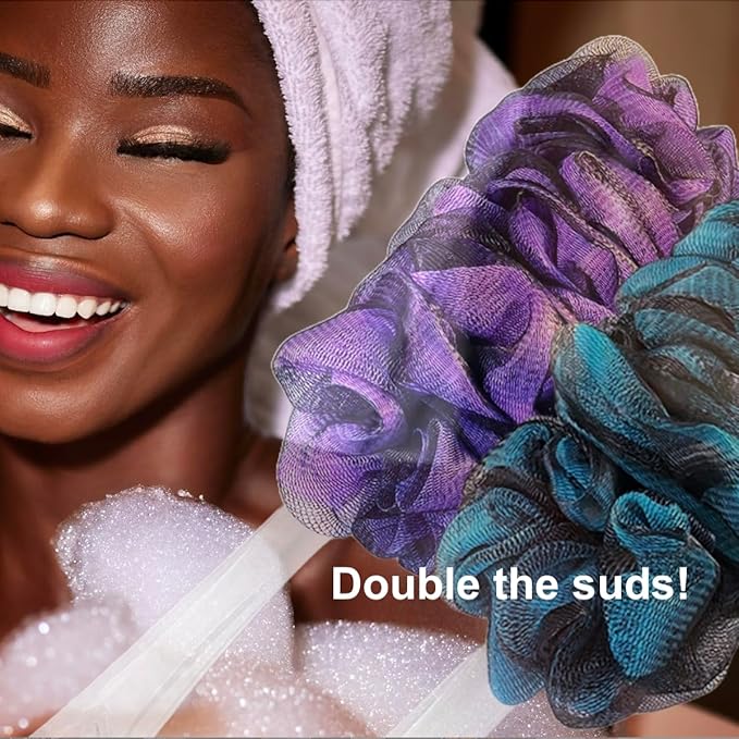 SHOWER BOUQUET Color-Charcoal Back-Loofah-with-Handle | 2-Pack Loofa Lufa