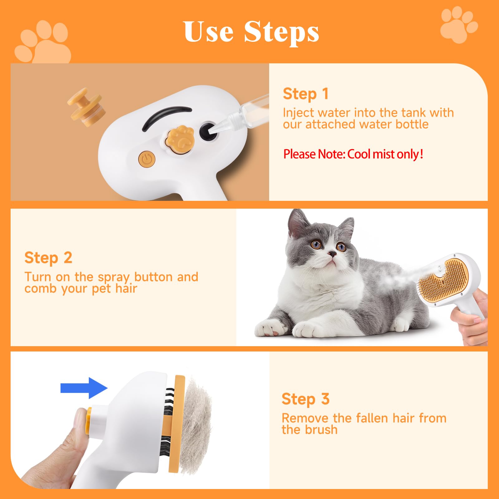 Pet Steam Brush for Dog & Cat Includes Waterless 2*Shampoo