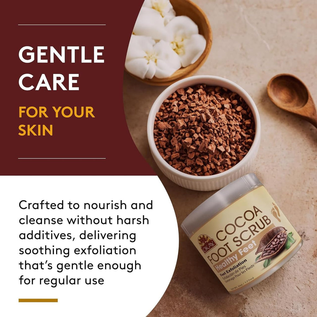 OKAY Cocoa Butter Foot Scrub 6 oz - Exfoliating Foot Care Scrub for Rough-Feeling Feet, Helps Remove Surface Buildup and Support Softer, Smoother-Feeling Skin, At-Home Pedicure and Self-Care Routine
