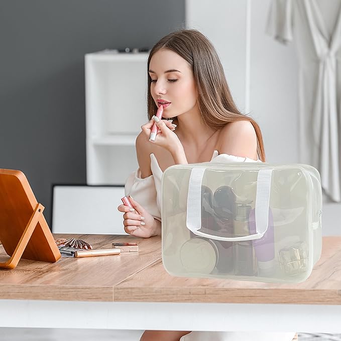TotePrint PVC Clear Pure Color Transparent Large Zipper Cosmetic Pouch Travel Makeup Cosmetic Bag with Handle for Travel Bathroom Toiletry Organizer (A23014-101-44)