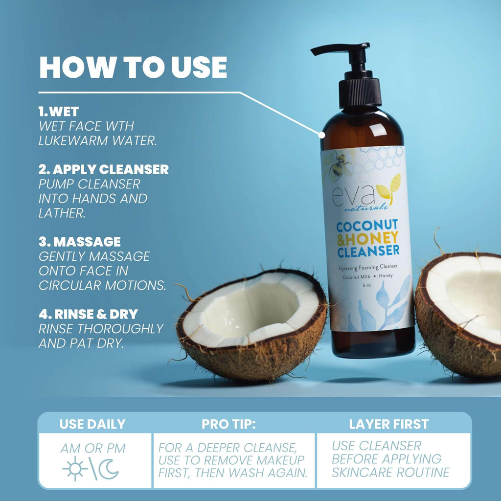 Eva Naturals Coconut & Honey Foaming Face Wash, Aloe & Royal Jelly, 6 oz