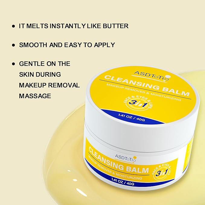 ASDToTio 3 in 1 Cleansing Balm- Eye Face Lip Cleansing Balm Makeup Remover,Natural Gentle, Deep Cleaning, Made for All Skin Types